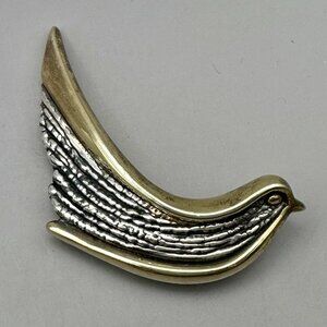 Dove Of Peace Brooch Signed N S BARON Sterling Silver 925 Gold Plated 24K Bird